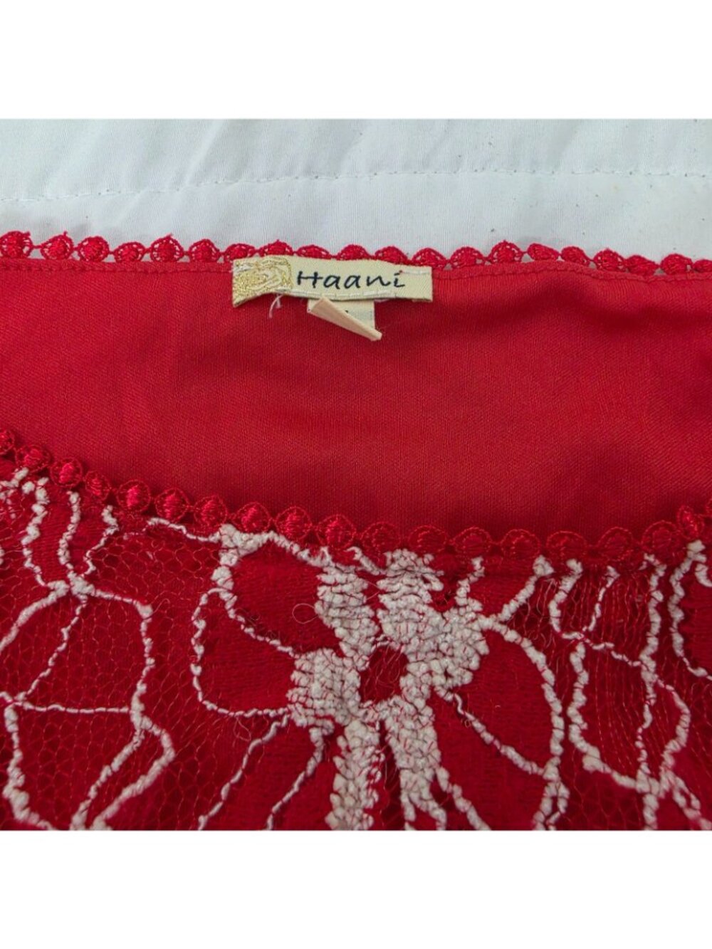 Haani Lace Dress Medium Red Floral Bell Sleeve Fit Flare Boho Romantic Coquette - Picture 15 of 15